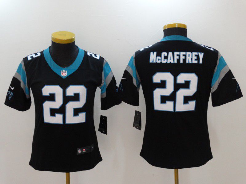Women Carolina Panthers #22 Mccaffrey Black Nike Vapor Untouchable Limited NFL Jerseys->women nfl jersey->Women Jersey